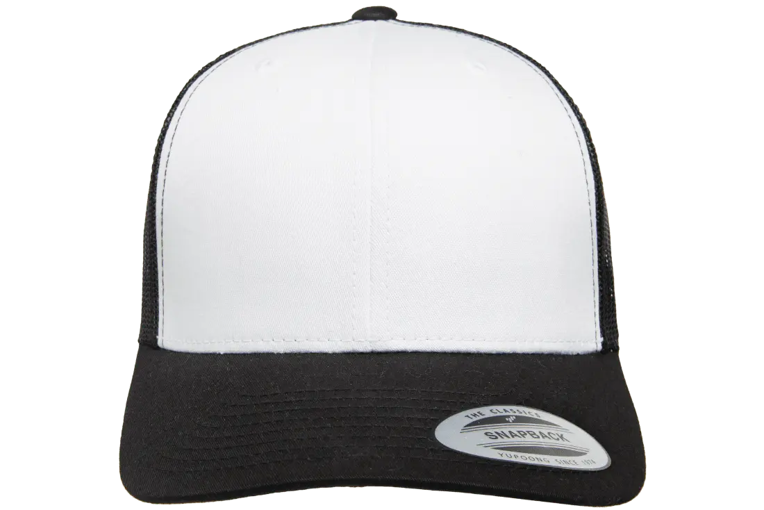 flex fit YP Classics® retro trucker cap with white front panel