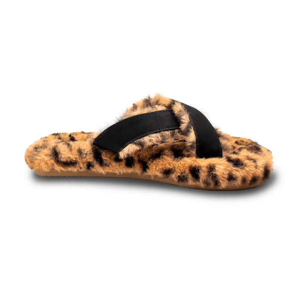 Flojos Fuzzy - Women's Slipper Black/Tan Leopard