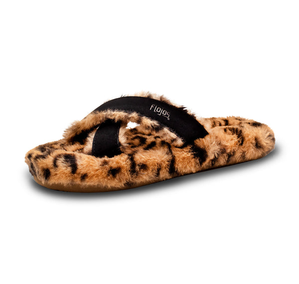 flojos Fuzzy - Women's Slipper Black/Tan Leopard