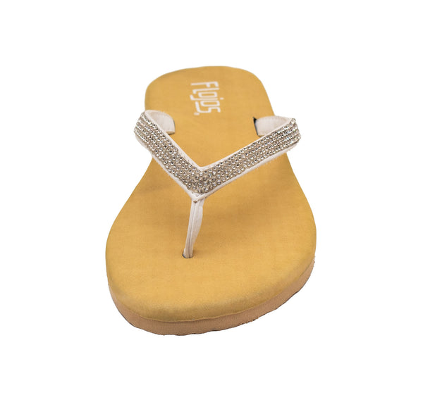 Flojos Spark - Women's Sandal White/Tan Rhinestone