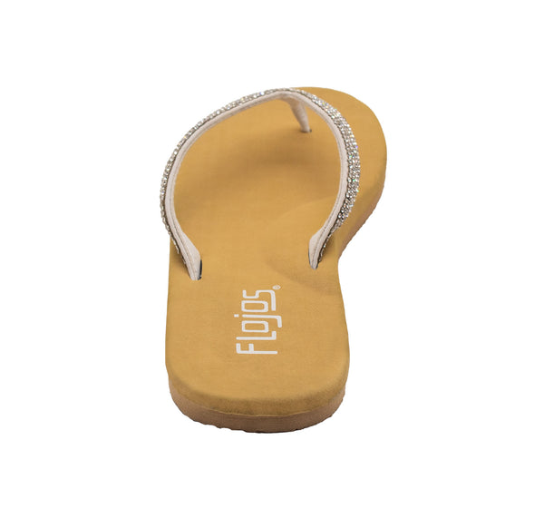 Flojos Spark - Women's Sandal White/Tan Rhinestone