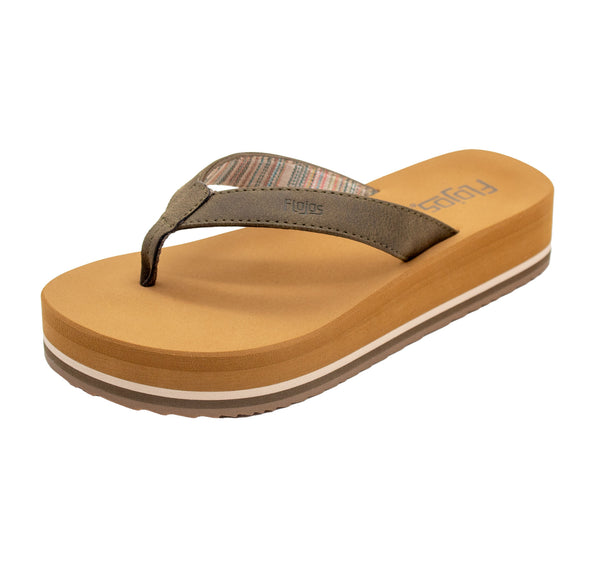 flojos Sally - Women's Flatform Sandal Khaki Serape/Tan