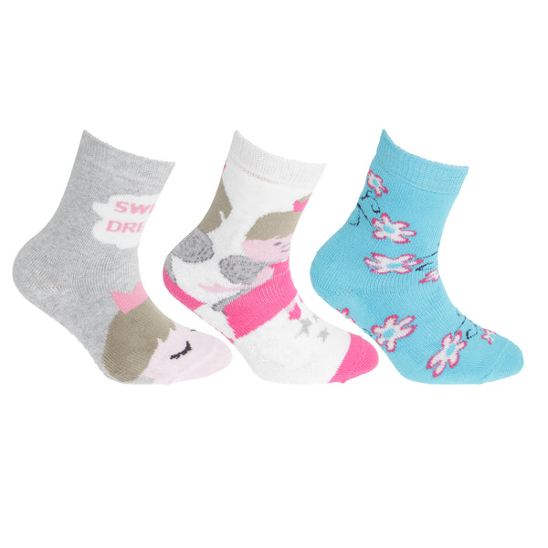 Floso FLOSO Childrens Girls Cotton Rich Gripper Socks (3 Pairs)