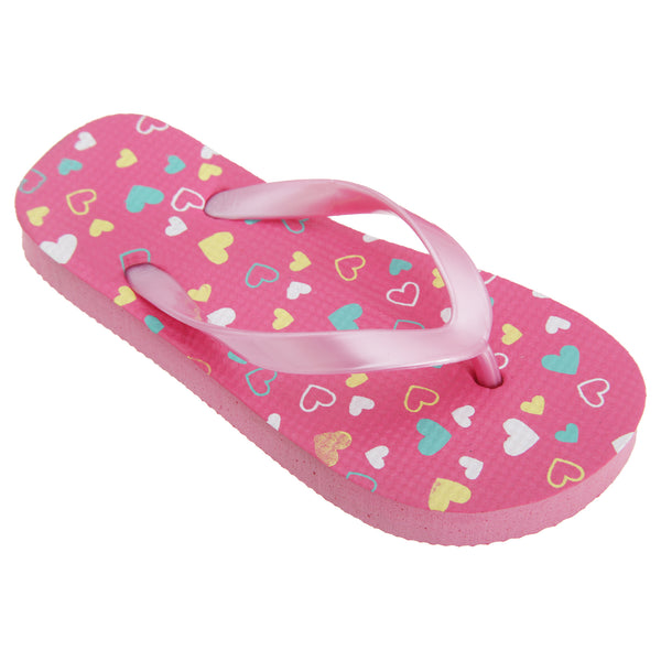 floso FLOSO Childrens Girls Heart Patterned Toe Post Flip Flops