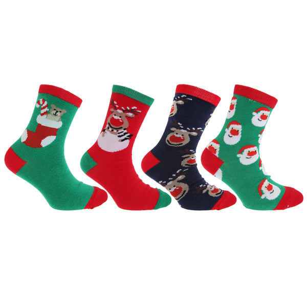 Floso FLOSO Childrens/Kids Christmas Character Novelty Socks (Pack Of 4)