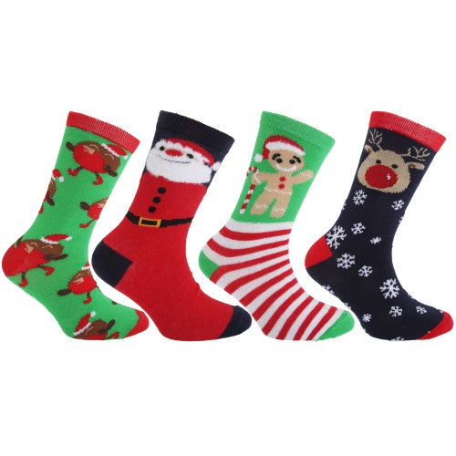 floso FLOSO Childrens/Kids Christmas Character Novelty Socks (Pack Of 4)