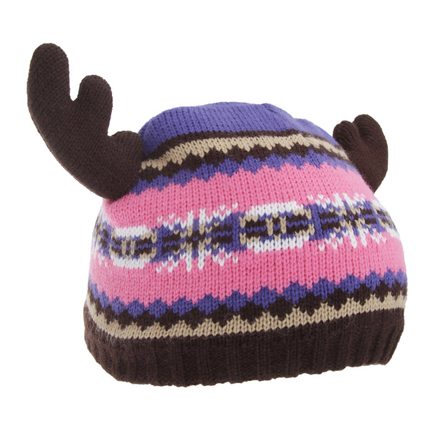 Floso FLOSO Childrens/Kids Fairisle Moose Winter Beanie Hat With Antlers