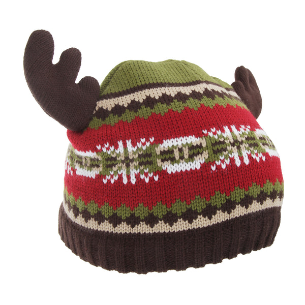 Floso FLOSO Childrens/Kids Fairisle Moose Winter Beanie Hat With Antlers