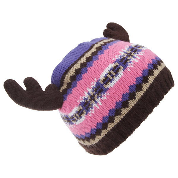Floso FLOSO Childrens/Kids Fairisle Moose Winter Beanie Hat With Antlers