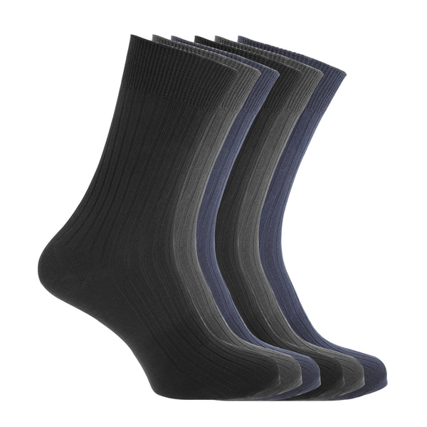 Floso FLOSO Mens Ribbed 100% Cotton Socks (6 Pairs)