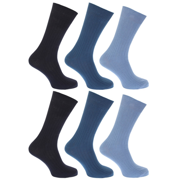Floso FLOSO Mens Ribbed 100% Cotton Socks (Pack Of 6)