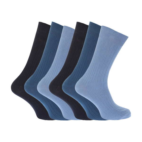Floso FLOSO Mens Ribbed 100% Cotton Socks (Pack Of 6)