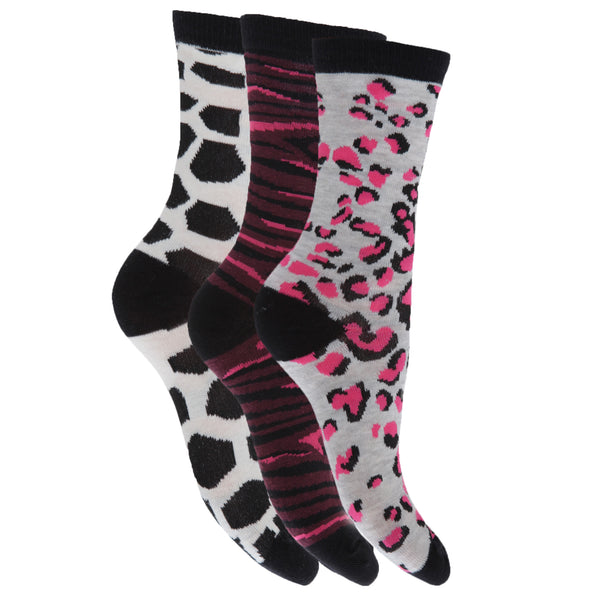Floso Floso Ladies/Womens Cotton Rich Animal Print Socks (Pack Of 3)