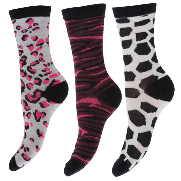 floso Floso Ladies/Womens Cotton Rich Animal Print Socks (Pack Of 3)