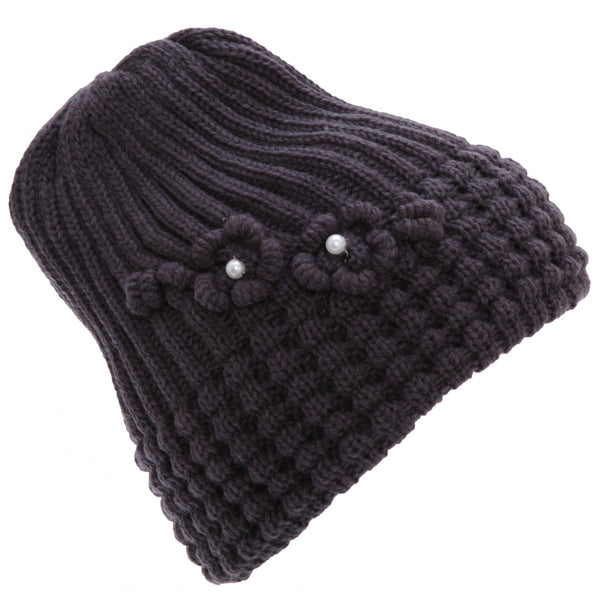 Floso FLOSO Ladies/Womens Winter Ribbed Beanie Hat With Floral Pattern