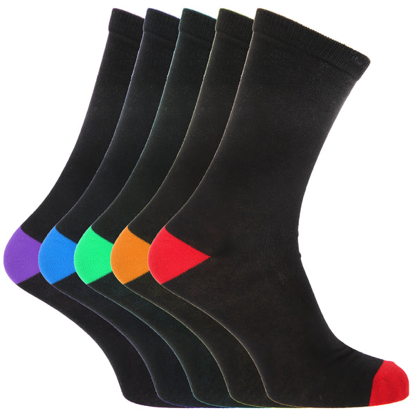 floso FLOSO Mens Black Cotton Rich Heel And Toe Socks (Pack Of 5)