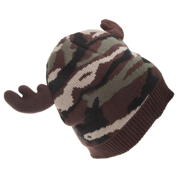 floso FLOSO Mens Camo Pattern Winter Beanie Hat With Moose Antlers