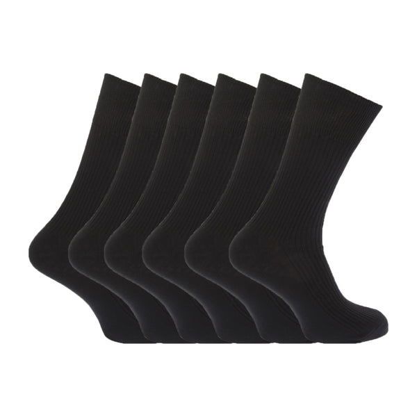 Floso FLOSO Mens Ribbed Non Elastic Top 100% Cotton Socks (Pack Of 6)