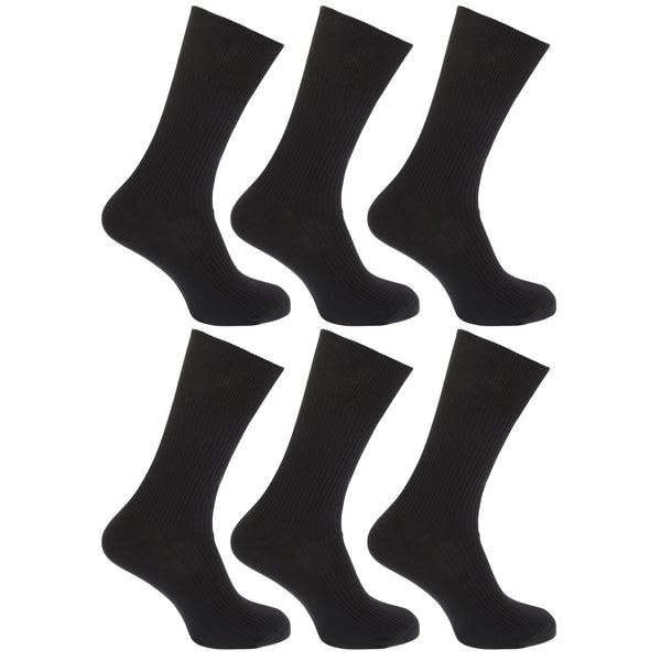 floso FLOSO Mens Ribbed Non Elastic Top 100% Cotton Socks (Pack Of 6)