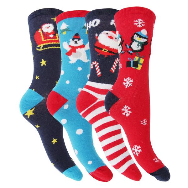 floso FLOSO Womens/Ladies Christmas Character Design Novelty Socks (4 Pairs)