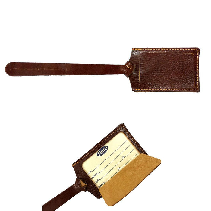 floto Leather Luggage Tag Vecchio Brown