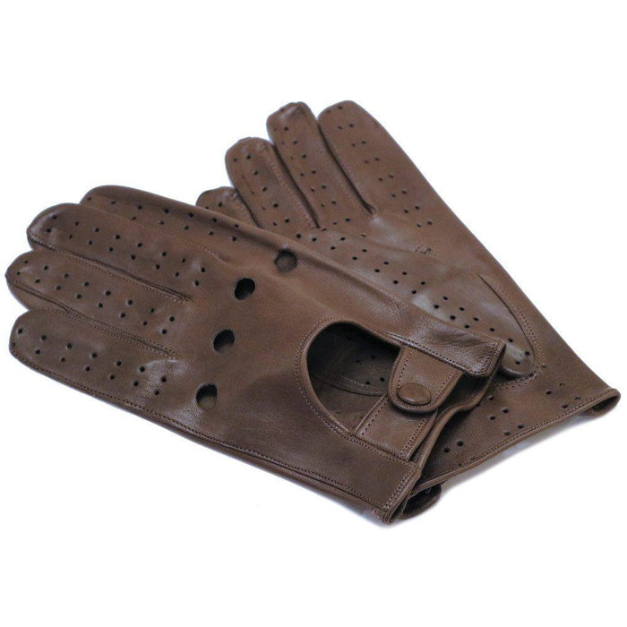 floto Men's Taupe Leather Napoli Driving Gloves
