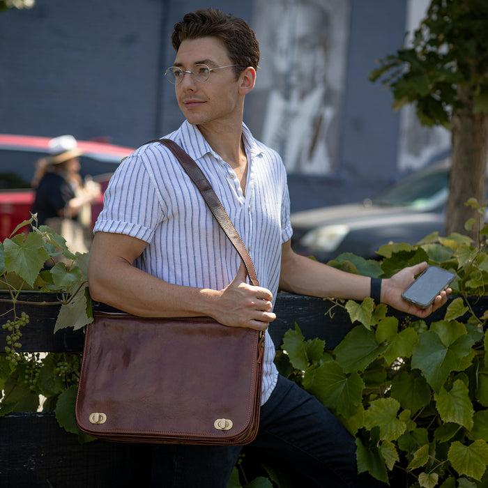 Floto Roma Messenger Wide Strap Vecchio Brown