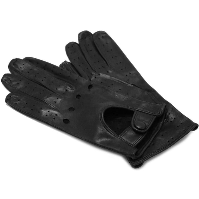 floto Women's Black Leather Napoli Driving Gloves