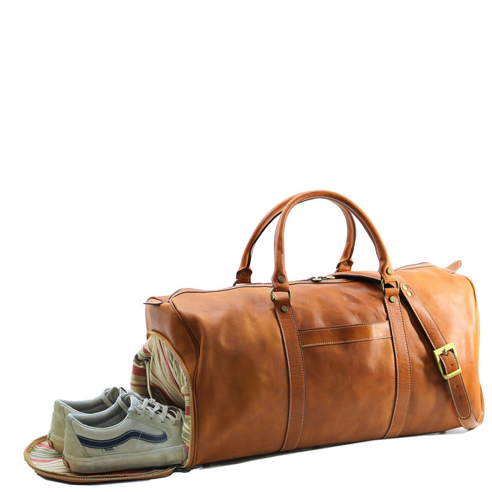 Floto Lugano Weekender W/ Shoe Compartment Olive (Honey) Brown