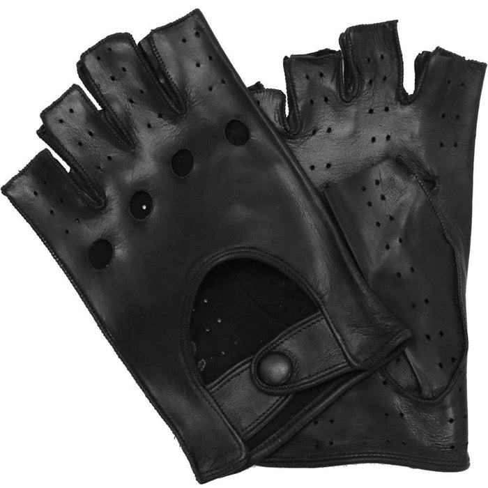 Floto Men's Black Leather Napoli Fingerless Driving Gloves