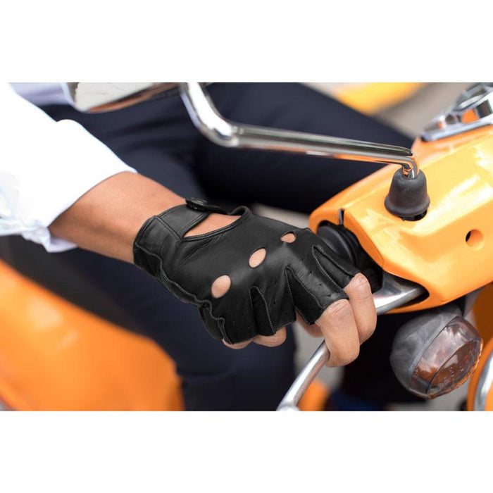 Floto Men's Black Leather Napoli Fingerless Driving Gloves