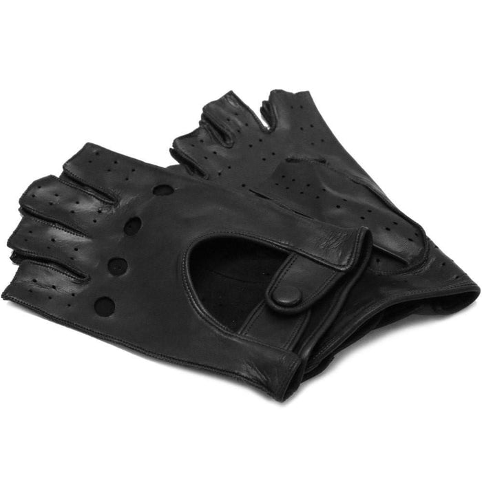 floto Men's Black Leather Napoli Fingerless Driving Gloves