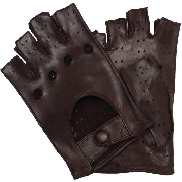 Floto Men's Brown Leather Napoli Fingerless Driving Gloves