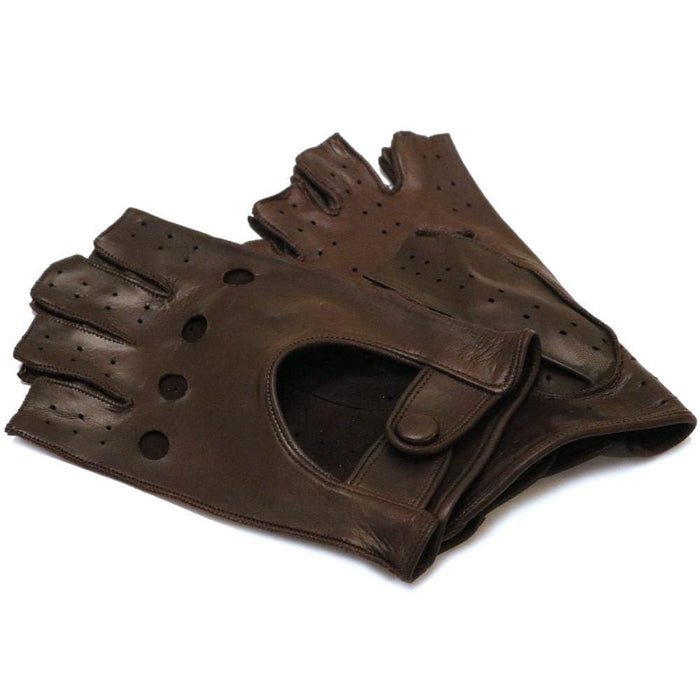 floto Men's Brown Leather Napoli Fingerless Driving Gloves