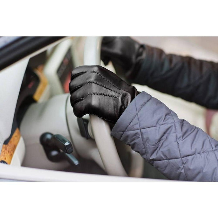 Floto Men's Cashmere Lined Black Leather Napoli Gloves