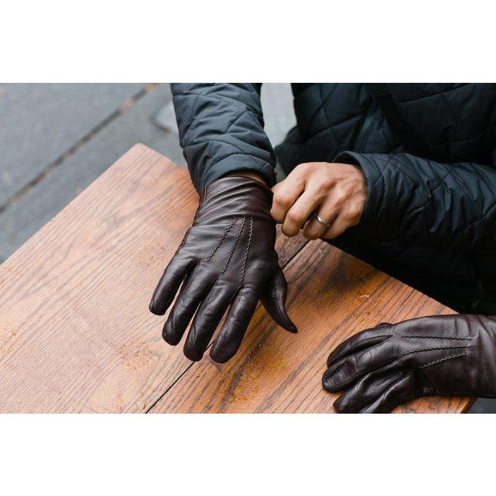 Floto Men's Cashmere Lined Brown Leather Napoli Gloves
