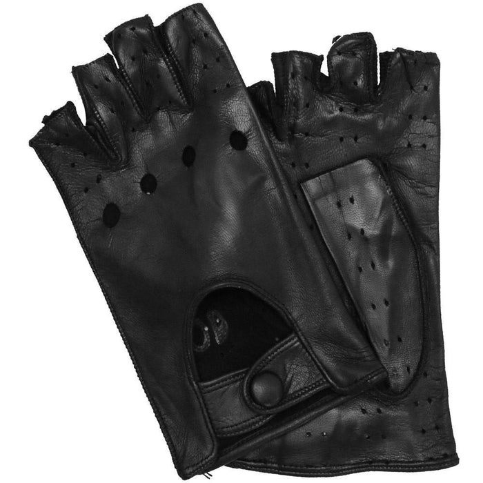 Floto Women's Black Leather Napoli Fingerless Driving Gloves
