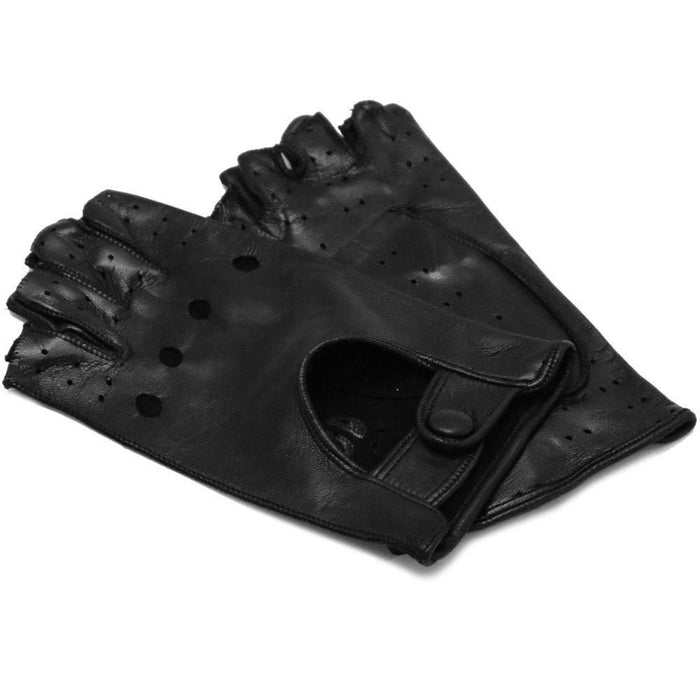 floto Women's Black Leather Napoli Fingerless Driving Gloves
