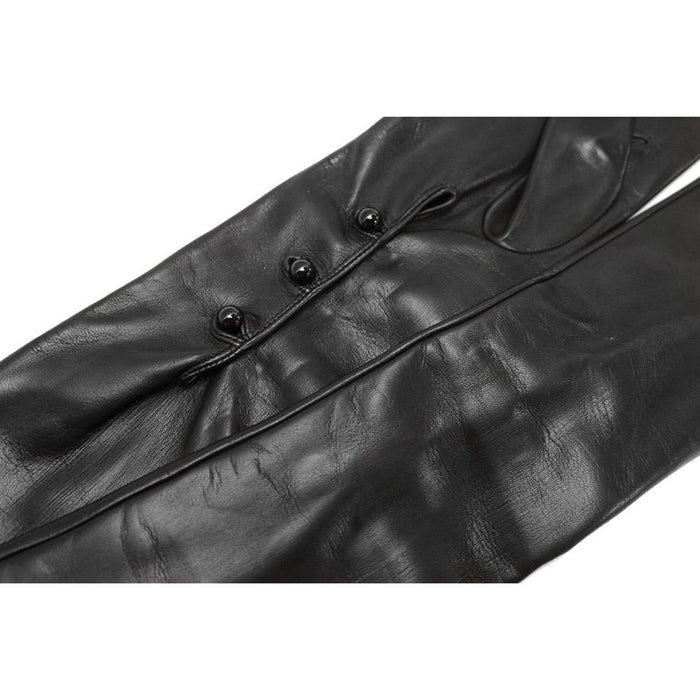 Floto Women's Silk Lined Black 3 Button Leather Wedding Gloves