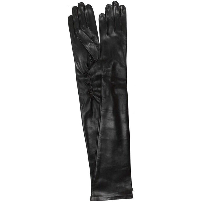floto Women's Silk Lined Black 3 Button Leather Wedding Gloves