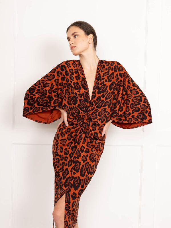 Flounce London Brown Slinky Jersey Leopard Print Midi