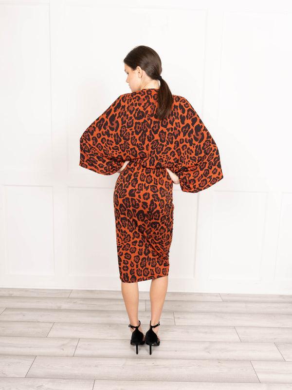 Flounce London Brown Slinky Jersey Leopard Print Midi