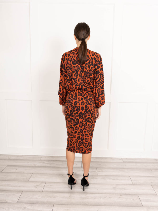 Flounce London Brown Slinky Jersey Leopard Print Midi