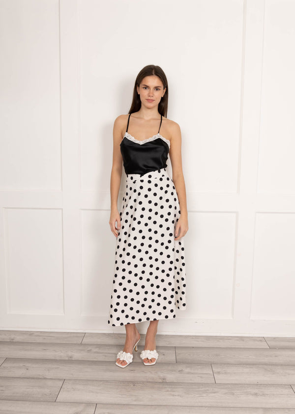 flounce london Black and white pocka dot skirt