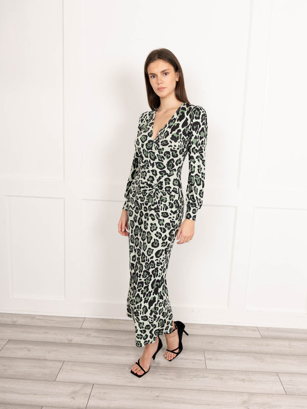 Flounce London Flounce London Green Leopard Print Midi