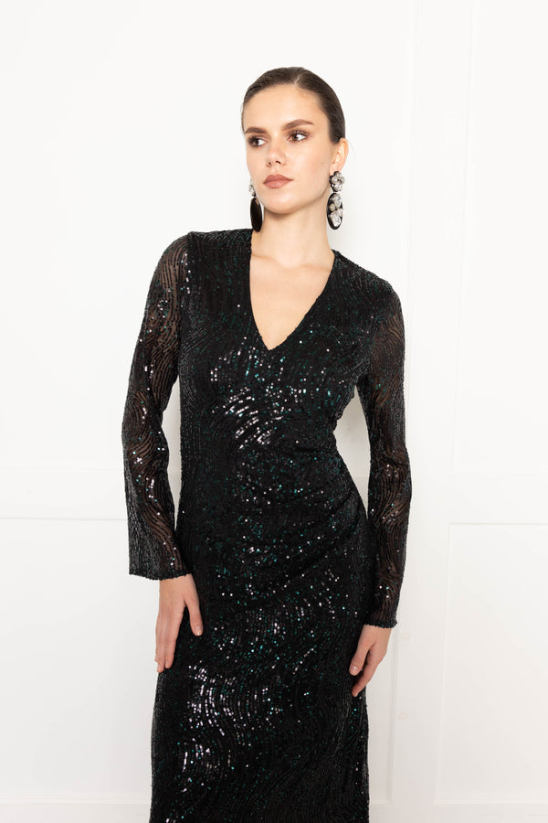 Flounce London Flounce London Green Sequin Maxi Dress