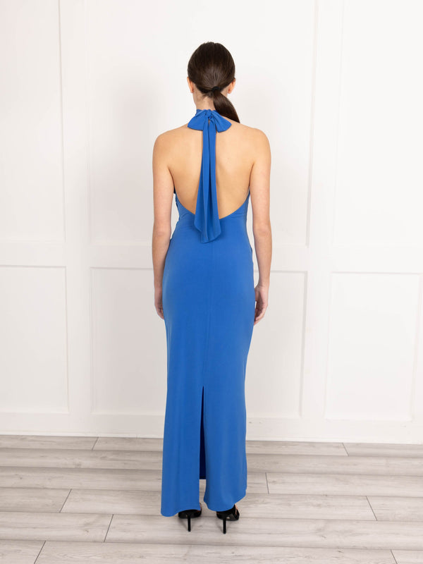 Flounce London High Neck Maxi Dress In Cobalt