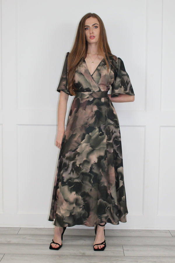 Flounce London Flounce London Khaki Printed Woven Maxi Dress