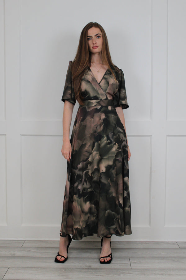 flounce london Flounce London Khaki Printed Woven Maxi Dress
