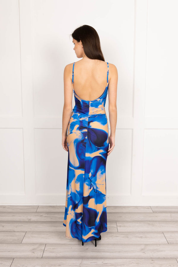 Flounce London Flounce London Maxi Dress In Blue Blurred Print